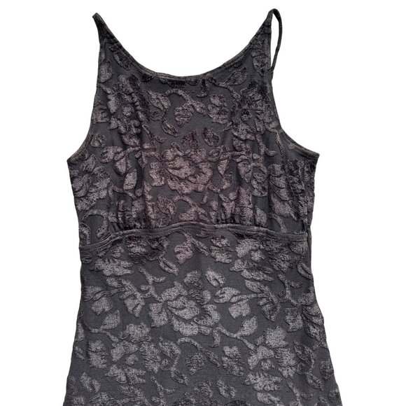 Black Floral Velvet Patterned Sleeveless Mini Dress Womens Size S - Picture 3 of 8